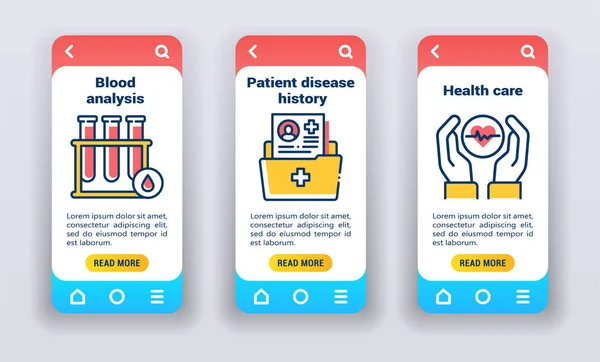 Medizincheck auf mobilen App-Bildschirmen. — Stockvektor