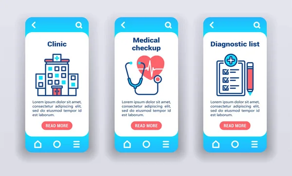Medizinische Untersuchung auf mobilen App-Bildschirmen. — Stockvektor