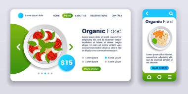 Organik gıda web pankartı ve mobil uygulama kiti. Sipariş ve teslimat.