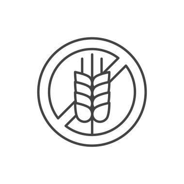 Glüten içermeyen siyah çizgi ikonu. Kozmetik doğal ürün işareti için etiket. Sıfır israf yaşam tarzı. Kimyasal madde kullanmadan. Çevre dostu. Web sayfası için resim grafiği, mobil uygulama.