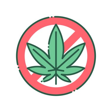 Yasak yaprak marihuana renk çizgisi ikonu. Uyuşturucu bağımlılığı. Esrar işaretini durdur. Web sayfası, mobil uygulama, tanıtım için resim grafiği.