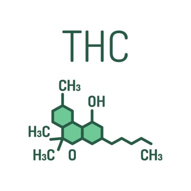 Thc kenevir uyuşturucu molekülü renk çizgisi simgesi. Tetrahydrocannabinol. İskelet formülü. Web sayfası, mobil uygulama, tanıtım için resim grafiği.