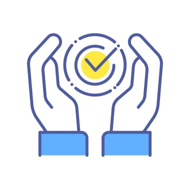 Onaylanmış renk çizgisi simgesi. El ele tutuşmalar kontrol işareti konsepti. Web sayfası, mobil uygulama için imzala.