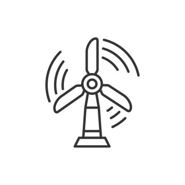Rüzgar türbini çizgisi siyah simgesi. Yeşil teknoloji sembolü. Alternatif enerji vektörü piktogramı. Güç jeneratörü. Web sayfası, uygulama, tanıtım için düğme.