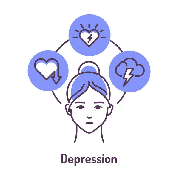 Depression color line icon on blue background.