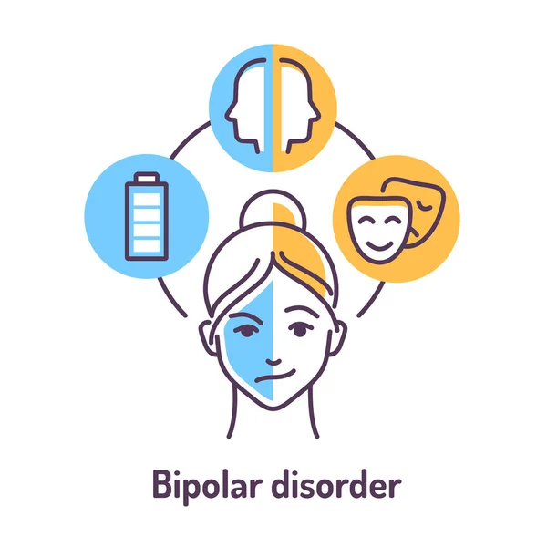 Icono de línea de color trastorno bipolar sobre fondo azul y amarillo. Loco. . — Vector de stock