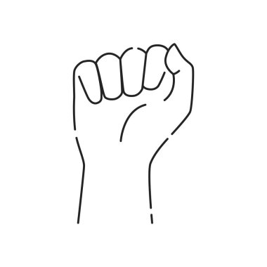 İnsan yumruğu siyah çizgi ikonu. Elin güç sembolü gösteriyor. Web sayfası için piktogram, mobil uygulama, tanıtım. UI UX GUI tasarım elemanı. Düzenlenebilir vuruş.