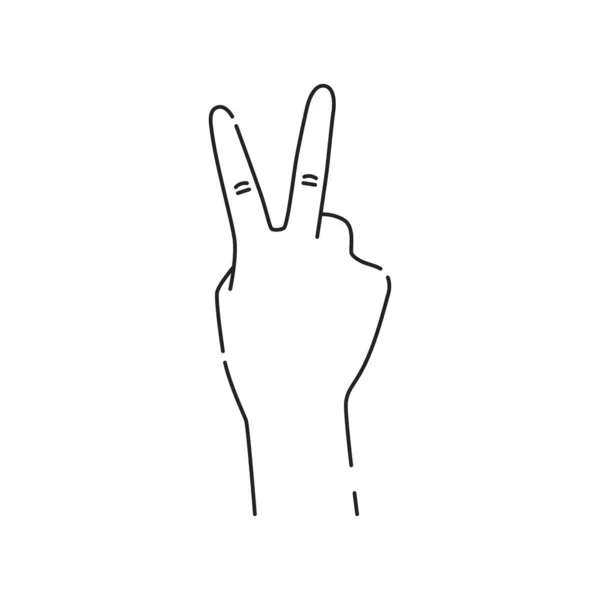 两指手势线条黑色图标 和平手势素描元素 移动应用 宣传用的象形文字 可编辑的中风 手绘插图 — 图库矢量图片
