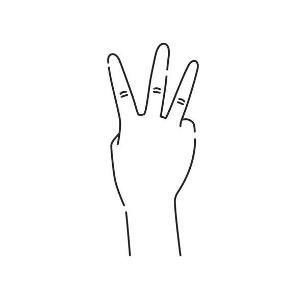 Three Fingers Gesture Line Black Icon Make Fingers Gesture Sketch — Stock Vector