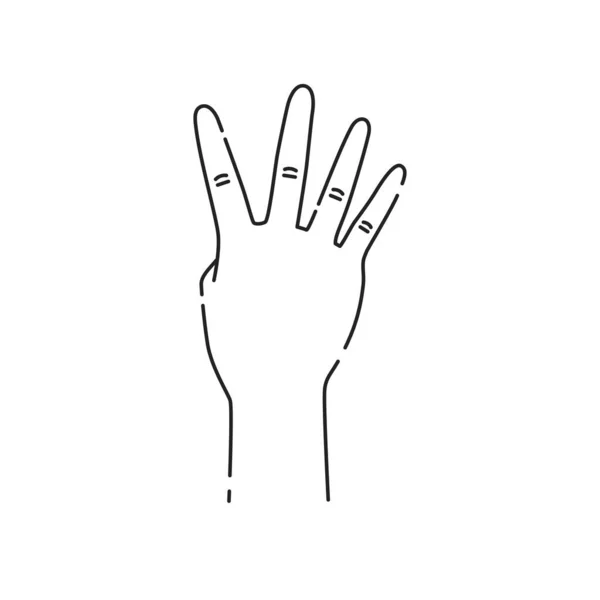 Четыре Пальца Жест Линии Черной Иконки Сделать Пальцы Жеста Эскиз — стоковый вектор