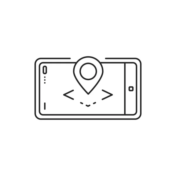 放大现实地图黑线图标 智能手机中的Geo位置应用程序 移动应用 宣传用的象形文字 Gui设计元素 可编辑笔划 — 图库矢量图片