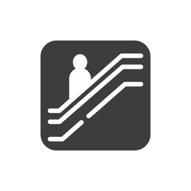 Escalator black glyph icon. Moving staircase which carries people between floors of a building. Pictogram for web page, mobile app, promo. UI UX GUI design element. Editable stroke clipart