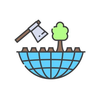 Ormanların yok edilmesi renk çizgisi simgesi. Çevresel sorunlar. Web sayfasını imzala, uygulama. UI UX GUI tasarım elemanı. Düzenlenebilir vuruş