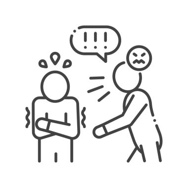 Tehdit siyah çizgi simgesi. Sözlü zorbalık. Taciz ve şiddet. Web sayfası, mobil uygulama, düğme, logo için imza. Düzenlenebilir vuruş.