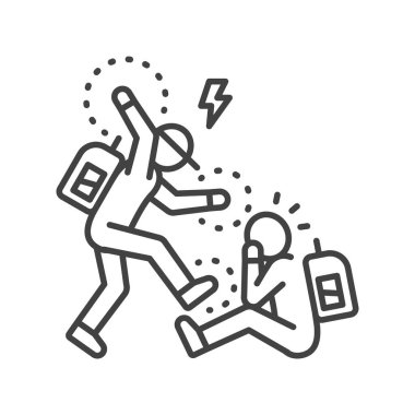 Çocuklar arasında zorbalık siyah çizgi ikonu. Okuldaki alay ve zorbalık sorunu. Web sayfası, mobil uygulama, düğme, logo için imza. Düzenlenebilir vuruş