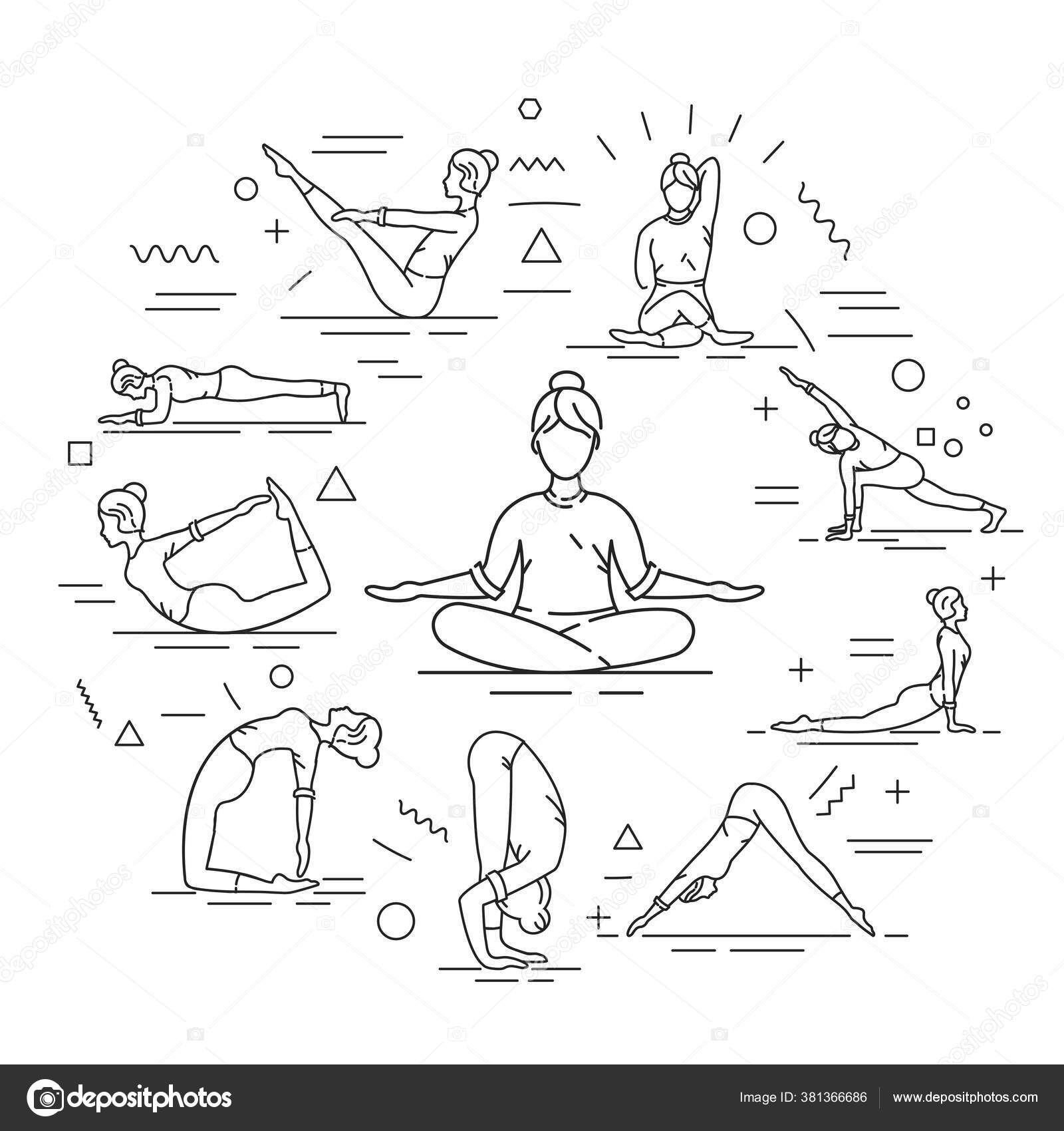 Premium Vector | People different yoga poses exercises