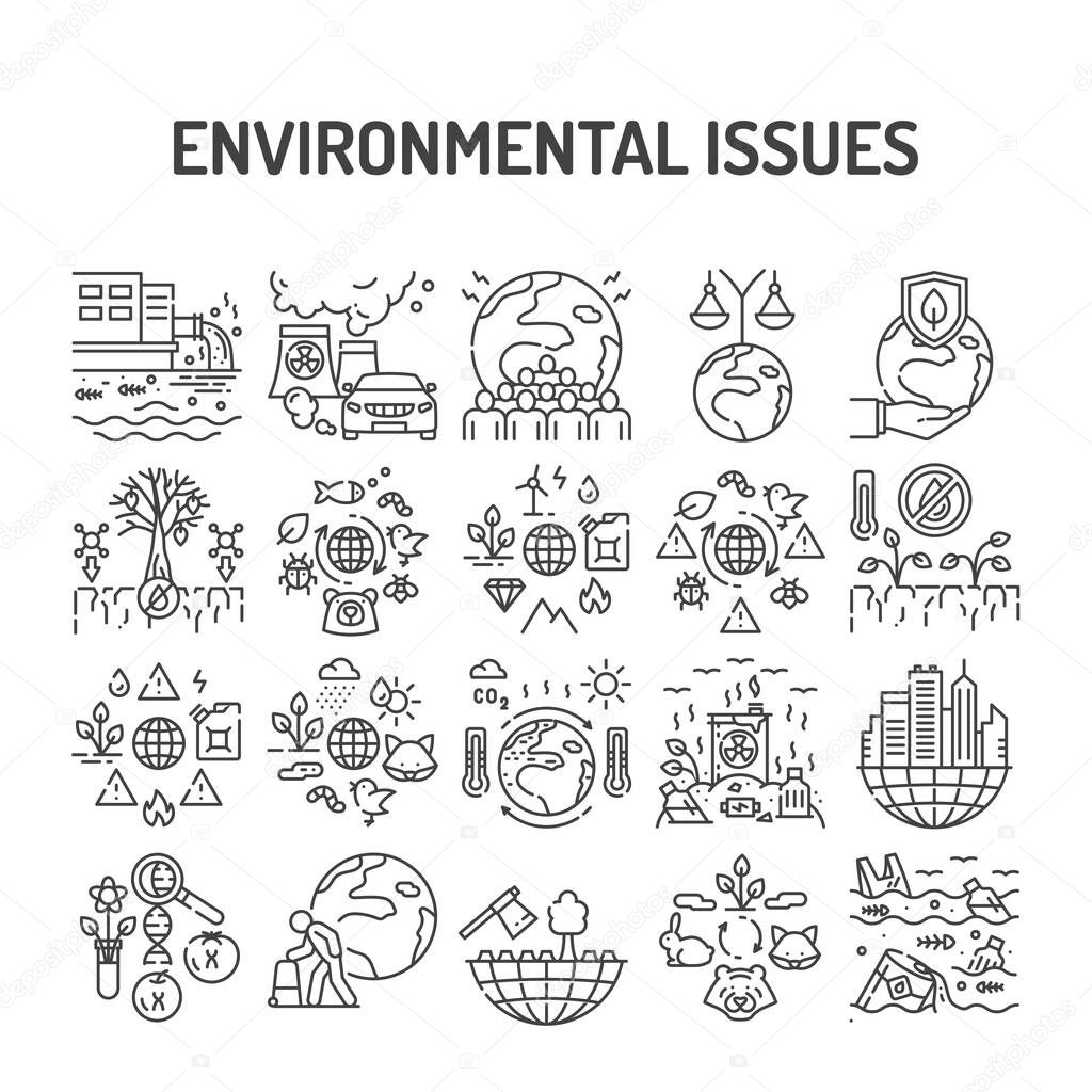 Environmental issues black line icons set. Signs for web page, app. UI UX GUI design element. Editable stroke