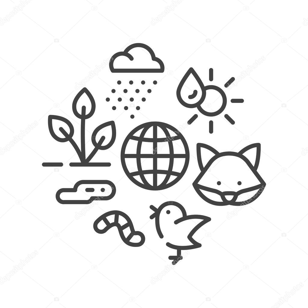 Ecosystem black line icon. Sustainable biodiversity and animal friendly environment. Sign for web page, app. UI UX GUI design element. Editable stroke.