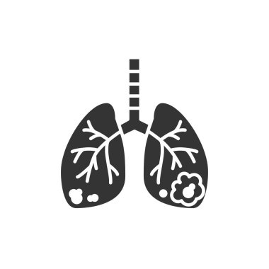 Akciğer kanseri siyah sembol. İnsan organı konsepti. Kötü huylu neoplazma. Web sayfası, mobil uygulama, düğme, logo için imza. Vektör izole ögesi
