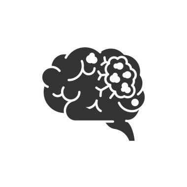 Beyin kanseri simgesi, siyah simge. İnsan organı konsepti. Kötü huylu neoplazma. Web sayfası, mobil uygulama, düğme, logo için imza. Vektör izole ögesi