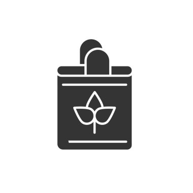 Eko çanta simgesi siyah simge. Tekrar kullanılabilir kumaş torbası. Sıfır israf yaşam tarzı. Çevre dostu. Organik, doğal malzeme. Tekstil ürünlerini geri dönüştür. Web sayfasını imzala, uygulama. UI UX tasarım ögesi.