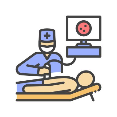 Ultrason karın boşluğu renk çizgisi simgesi. Sağlık kontrolü. Web sayfası için piktogram, mobil uygulama, tanıtım. Düzenlenebilir vuruş.