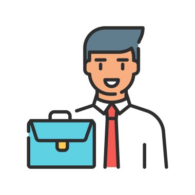 Finans müdürü renk çizgisi simgesi. Web sayfası için piktogram, mobil uygulama, tanıtım. UI UX GUI tasarım elemanı. Düzenlenebilir vuruş