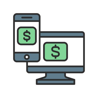 Çevrimiçi fatura ödeme renk çizgisi simgesi. Web sayfası için piktogram, mobil uygulama, tanıtım. UI UX GUI tasarım elemanı. Düzenlenebilir vuruş.