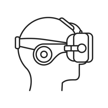 VR Kulaklık siyah çizgi simgesi. Sanal gerçeklik deneyimi. Yenilikçi dijital cihaz. Web sayfası için piktogram, mobil uygulama, tanıtım. UI UX GUI tasarım elemanı. Düzenlenebilir vuruş