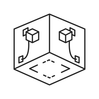 Sanal gerçeklik alanı siyah çizgi simgesi. Siber uzay, simülasyon, etkileşimli. Web sayfası için piktogram, mobil uygulama. UI UX GUI tasarım elemanı. Düzenlenebilir vuruş.