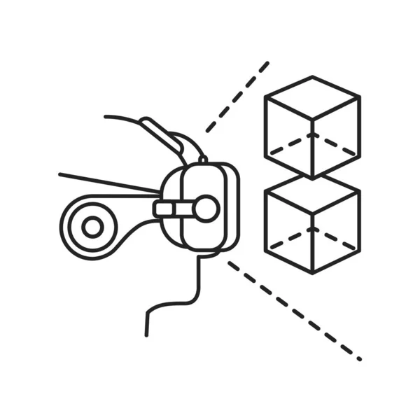 Icono Línea Negra Juego Realidad Virtual Hombre Casco Juego Ciberespacio — Archivo Imágenes Vectoriales