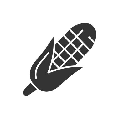 Mısır siyah kabartma simgesi. Doğal sebze işareti. Sağlıklı, organik gıda konsepti. Yemek malzemesi. İnternet için piktogram, mobil uygulama, tanıtım. UI UX tasarım ögesi