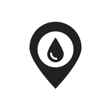 Kan bankası konumu siyah kabartma simgesi. Kan nakli, bağış, yardım konsepti. İnternet için piktogram, mobil uygulama, tanıtım. UI UX tasarım ögesi