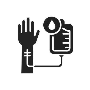 Kan nakli siyah kabartma simgesi. Bağış, bağış konsepti. İnternet için piktogram, mobil uygulama, tanıtım. UI UX tasarım ögesi