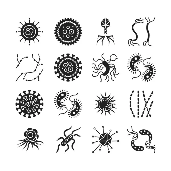 Virus Icônes Glyphe Noir Ensemble Infections Respiratoires Bactéries Signes Micro — Image vectorielle
