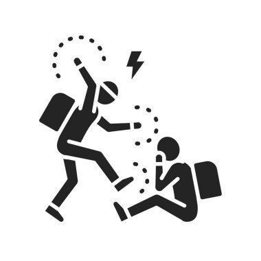 Çocuklar arasında kabadayılık taslayan siyah bir sembol. Okuldaki alay ve zorbalık sorunu. Web sayfası, mobil uygulama, düğme, logo için imzala.