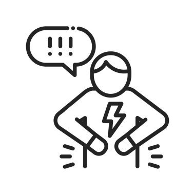 Mide ağrısı olan bir adam. Siyah çizgi ikonu. Web sayfası, mobil uygulama, düğme, logo için imza. Vektör izole eleman. Düzenlenebilir vuruş.