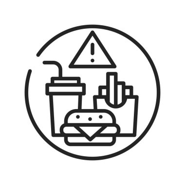 Dikkat abur cubur siyah çizgi ikonu. Mide yolu hastalığına neden olur. Web sayfası, mobil uygulama, düğme, logo için imza. Vektör izole eleman. Düzenlenebilir vuruş.