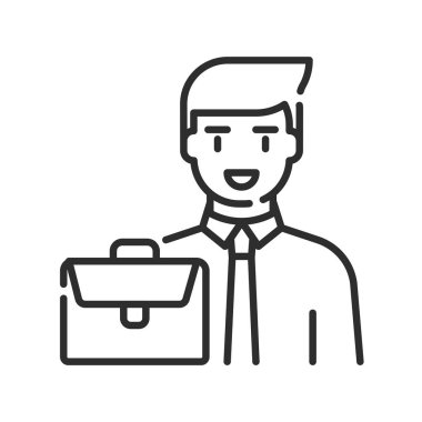 Finans müdürü siyah çizgi simgesi. Web sayfası için piktogram, mobil uygulama, tanıtım. UI UX GUI tasarım elemanı. Düzenlenebilir vuruş