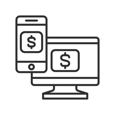 Çevrimiçi faturalar siyah hat simgesini öder. Web sayfası için piktogram, mobil uygulama, tanıtım. UI UX GUI tasarım elemanı. Düzenlenebilir vuruş.