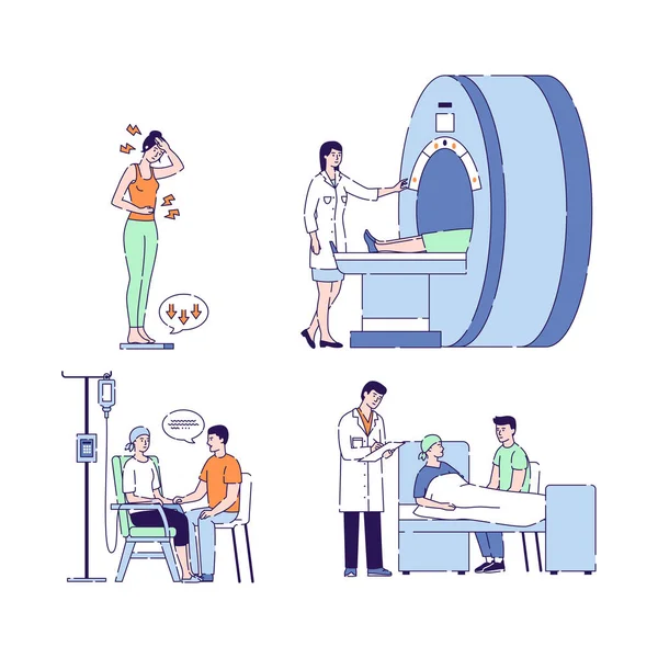 Onkologi Vektor Illustration Symtomsjukdom Läkarundersökning Behandlingscancer Palliativ Vård Isolerade Tecknade — Stock vektor