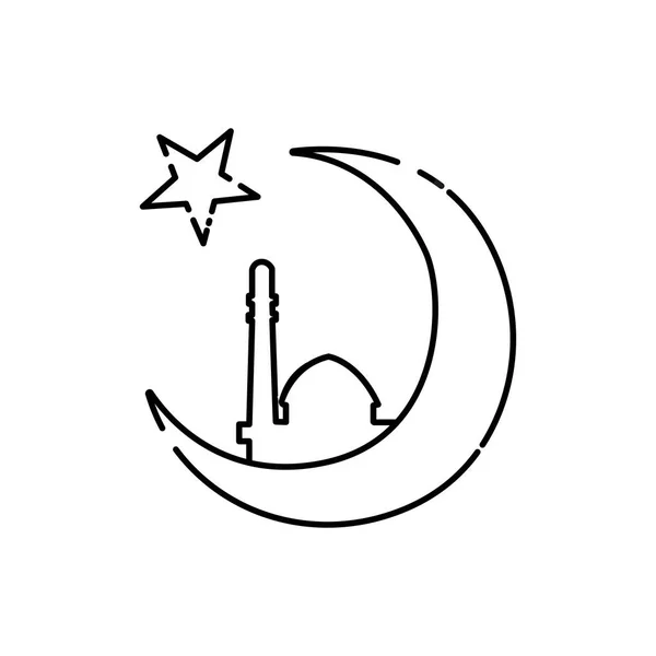 Ramadan Kareem Black Line Icon Crescent Moon Mosque Pictogram Web — Stock Vector