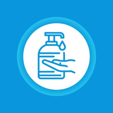 Antibakteriyel sabun ve el rengi düğmesi. Hijyen ürünleri ikonu. Web sayfası için piktogram, mobil uygulama, tanıtım. UI UX GUI tasarım elemanı. Düzenlenebilir vuruş