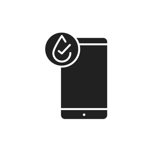 Vodotěsné Smartphone Černý Glyf Ikona Koncept Voděodolné Technologie Piktogram Pro — Stockový vektor