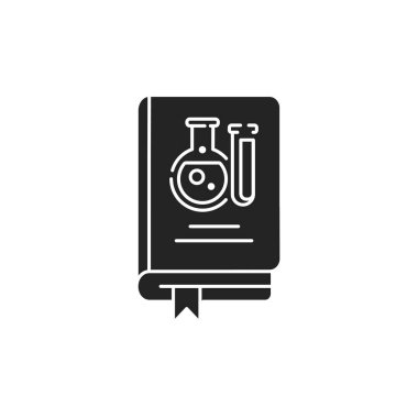 Bilim kitabı siyah kabartma ikonu. Bir bilim adamı, araştırmacı ya da profesör tarafından yazılan kurgusal olmayan bir eser. Web sayfası için piktogram, mobil uygulama, tanıtım. UI UX Arayüz tasarım ögesi