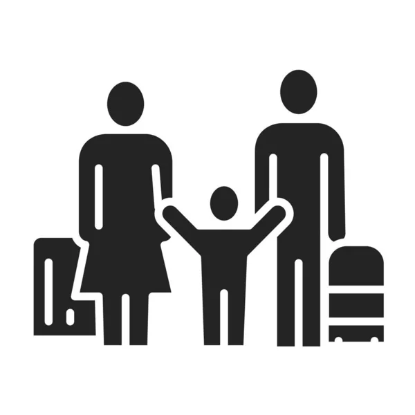 Family Travel Black Glyph Icon Father Mother Kid Luggage Airport — Stock Vector
