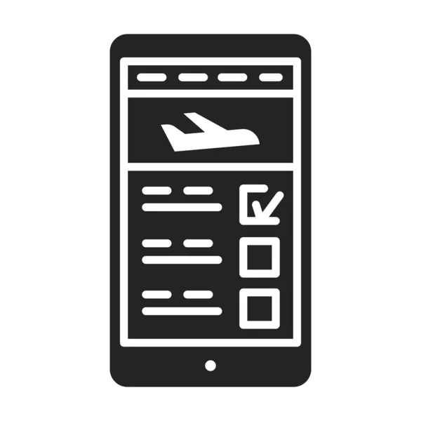 Flyg Bokning Smartphone Svart Glyf Ikon Bokning Platser Ett Plan — Stock vektor