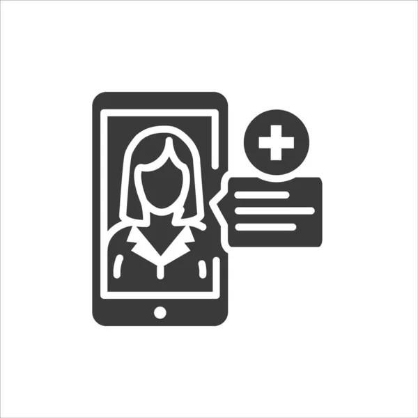 Online Zdravotní Konzultace Prostřednictvím Smartphone Glyph Černá Ikona Lékařská Klinika — Stockový vektor