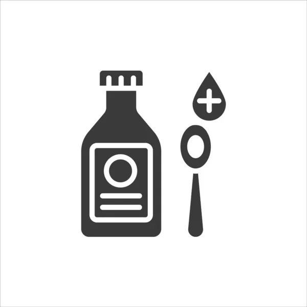 Bouteille Sirop Médical Glyphe Icône Noire Mélange Médical Dans Cuillère — Image vectorielle