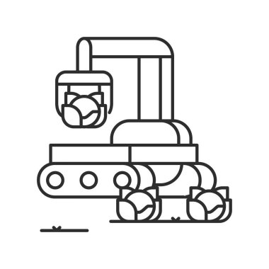 Akıllı robot çiftçiler büyümeyi ve hasat bitkilerini analiz eder. siyah çizgi simgesi. Akıllı çiftçilik. Web sayfasını imzala, uygulama. UI UX GUI tasarım elemanı. Düzenlenebilir felç. Piksel Mükemmel.